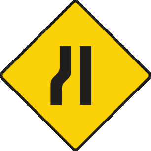 Road narrows on the left
