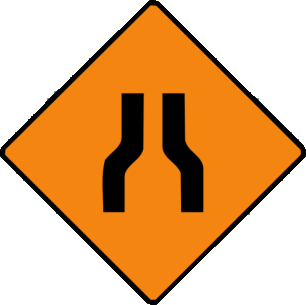 Road narrows on both sides